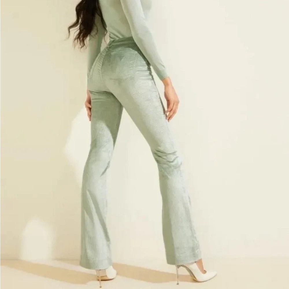 GUESS Straight High Rise Pop 70S Corduroy Jeans Dusty Teal Flare Wide Leg